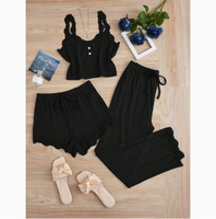 Ensembles de lingerie sexy et de pyjamas 3 pièces : hauts en dentelle sans col au-dessus du genou + shorts moulants à taille haute élastique