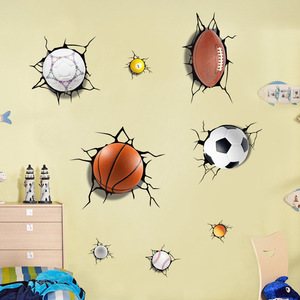 Pegatinas de vinilo con diseño de pelota deportiva para pared en 3D, decoración para habitación de niños, 50x70, para dormitorio infantil, diseño de dibujos animados - Product Image 2