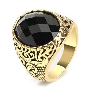 High Quality Exquisite Totem Carving Ring Alloy Gemstone Men Jewelry Vintage Rings