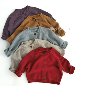 Cardigan en coton pur tricoté pour enfants, couleur unie, col rond, <span class=keywords><strong>pull</strong></span>-manteau printemps-été pour garçons et filles, vêtements d'extérieur quotidiens pour bébés et enfants - Product Image 2