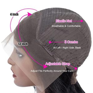 Perruque brésilienne de 26 pouces pour femmes, <span class=keywords><strong>cheveux</strong></span> humains longs, ondulés, sans colle, naissance de <span class=keywords><strong>cheveux</strong></span> naturelle, transparent, noir, bébé - Product Image 5