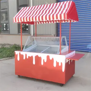 Novo creme projeto gelo empurrar carrinho com display freezer gelato italiano comercial loja de fast food carrinho móvel caminhão