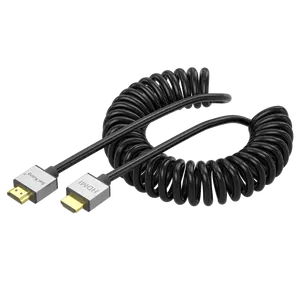 Câble spiralé flexible d'extension enroulée HDMI 1.5m 2m mâle à mâle câble à ressort HDMI pour ordinateur