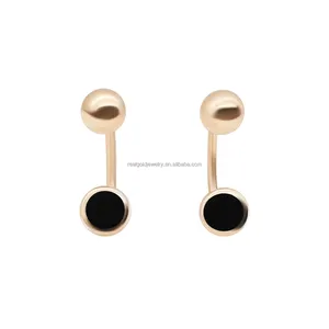 Hot Sale Double Sides Real 18K Au750 Solid Gold Cartilage Earrings Genuine Gold Black Enamel Screw Back Earring Trendy Jewelry