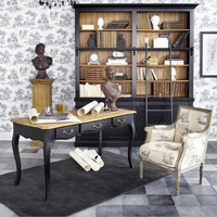 Bibliothèque en chêne massif de style français vintage avec échelle, étagère en bois pour l'exposition de livres