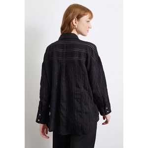 Chemise en organza rayée noire pour femme, décontractée, transparente, à porter au quotidien - Product Image 1