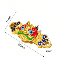 Barre d'espacement en alliage de zinc plaqué or 18 carats, motif Danse du Lion Fu émaillé, style chinois vintage, breloque DIY pour la fabrication de bijoux unisexe