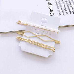 طقم دبابيس شعر كورية بأحدث تصميم مخصص للفتيات من السبائك المعدنية ، مشابك شعر جميلة من الذهب واللؤلؤ - Product Image 4