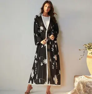 2023 Fashion Cardigans Clothing Dress Dubai Muslim Front Open Abaya With Rope Arab Bead Pearl Long Sleeve Abaya Robe