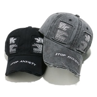 Casquette de baseball vintage 6 panneaux style américain 100 % coton broderie machine délavée déchirée effet usé protection solaire