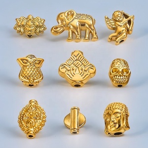 Animal Skull <b>Buddha</b> Spacer Beads 18K Gold PVD Stainless Steel | Large Hole Charm for DIY Bracelet <b>Necklace</b> Jewelry Making - Product Image 1