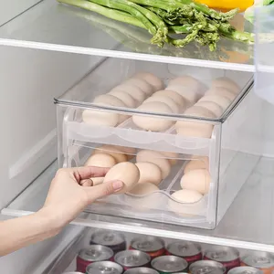 Kitchen Refrigerator Egg Storage Drawer Organizer Automatic Rolling Transparent Egg Storage Tray Box