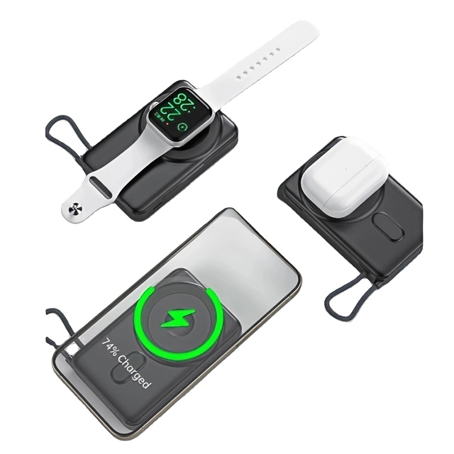 3in1 Smart Magnetic Power Bank with Semi-Solid State 10000mah Battery Wireless Charger Stand for iPhone Iwatch for Airpod