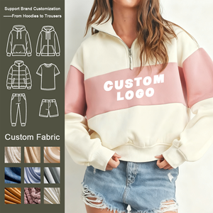 Sweat-shirt brodé quart de fermeture éclair pour femmes bicolore de haute qualité sweat-shirts à capuche personnalisés en coton polaire - Product Image 1