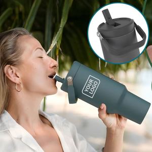 Bouteille d'eau promotionnelle en acier inoxydable écologique avec logo personnalisé, cadeaux d'affaires, tasse à café avec paille, gobelet à eau - Product Image 1