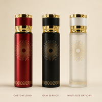 Flacon de parfum vide personnalisé de 250 ml, noir mat avec bouchon doré, flacon pulvérisateur en verre rechargeable de luxe, vente en gros, logo personnalisé