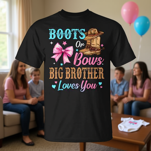 Boots Or Bows Big Brother Loves You T-shirt familial pour révélation du sexe - Product Image 3