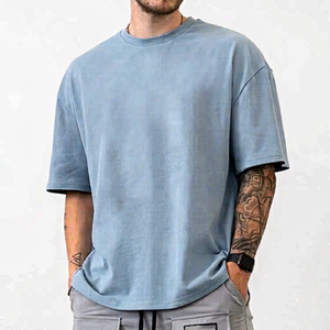 T-shirt Homme Oversize Couleur Unie Manches Courtes Col Rond Décontracté Uni 100% Coton Jersey Tricoté Coupe Streetwear Lourd - Product Image 1