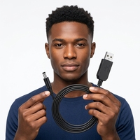 Kabel Konverter Step-up USB 5V ke 12V PVC Hitam 1M, USB A Male ke DC 5.5*2.1mm DC5521, Kabel Penguat Daya untuk Elektronik 12V