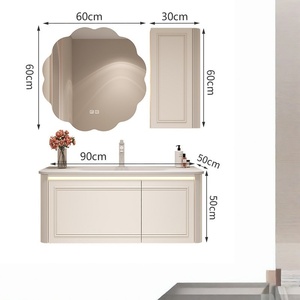 Cream-Toned French-Style Ceramic Vanity with Integrated Sink Lace-Edged <b>Mirror</b> Oak Finish—A Light Luxury Bathroom Cabinet - Product Image 6