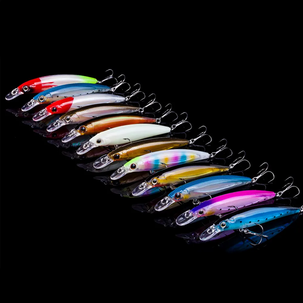 Peche 12 colores Minnow cebos luminosos Pesca Wobbler señuelo aparejos de Pesca carpa Señuelos de Pesca