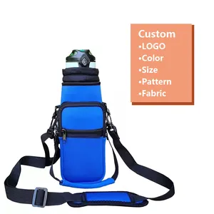 Benutzer definierte Marke Neopren Ärmel Wasser flaschen halter Tasche Flasche Träger Ärmel Taschen Fall mit verstellbaren Schulter Hand riemen Stroh