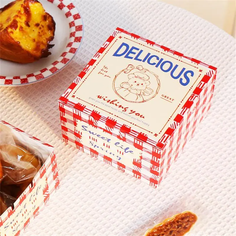 Kotak kemasan biskuit panggang kualitas makanan cetak kustom ramah lingkungan wadah sekali pakai untuk kotak roti kue roti