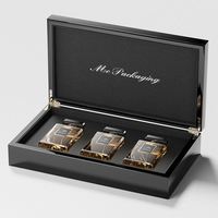 Boîte à parfum en bois noir brillant faite à la main de luxe, étui cadeau à rabat avec logo personnalisé pour parfum et huile essentielle de 50 ml