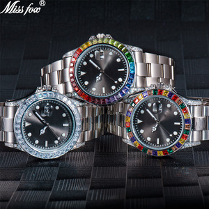Blues Wholesale Hip Hop Diamond Stone Dial Watch Stainless Steel Japan Movements Quartz Watch Gold <b>rainbow</b> Male Stones Watches - Product Image 6