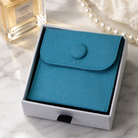 Pochette à bijoux en microfibre de velours bleu lac de luxe personnalisée ZXF de haute qualité avec bouton et insert logo