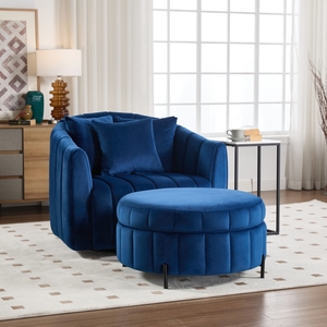 M Upholstered Oversized 360&deg; Swivel Accent <strong>Barrel</strong> <strong>Chair</strong> Half Cozy Sofa <strong>Set</strong> Furniture Living Room Pumpkin-Shape Club Armchair - Product Image 1