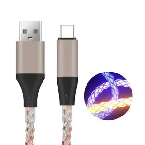 New Technology RGB light Fast Charging Transparent Type-C USB Cable Data Line Luminous Breathing Gradual Change LED Cables