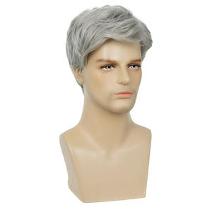 Venta al por mayor guapo pelucas de <span class=keywords><strong>pelo</strong></span> esponjoso para los hombres de 6 pulgadas mate abuela <span class=keywords><strong>gris</strong></span> <span class=keywords><strong>Pelo</strong></span> Corto rizado <span class=keywords><strong>hombre</strong></span> peluca - Product Image 3