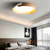 Plafonnier LED rond moderne avec abat-jour en acrylique imitation bois, luminaire à montage en surface à intensité variable pour hôtel, chambre à coucher, salon