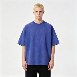 T-shirt surdimensionné en pur coton délavé à l'acide pour homme, coupe carrée, couleur unie, impression personnalisée, t-shirt premium épais vieilli - Product Image 2