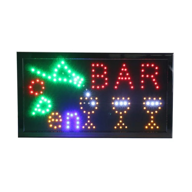 ANIMATED BAR/ BEER /WINE/LIQUOR NEON LED STORE OPEN SIGN 19 X 10 Inch ( 48 X 25 CM) ON OFF SWITCH + HANGING CHAIN