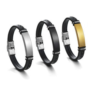 Bracelet en cuir PU tressé tendance Hip Hop pour homme, gravure au laser simple, logo personnalisé, bracelet tendance - Product Image 1