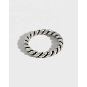 Anillo de Plata de Ley 925 para mujer, joyería trenzada <span class=keywords><strong>infinity</strong></span> trenzada, apilamiento de plata tailandesa vintage - Product Image 5