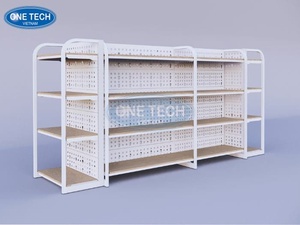 Étagères en bois avec structure en fer personnalisables / rayonnages gondoles Vietnam One Tech Wood Supermarket Rack, étagère perforée légère - Product Image 2