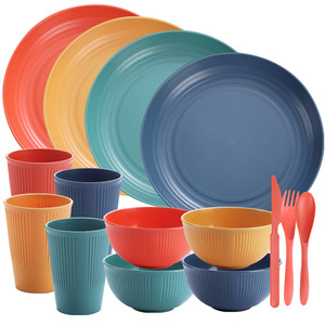 Wholesale Reusable Tableware BPA Free Custom Logo Modern Eco Friendly Wheat Straw Dinnerware Sets With Box