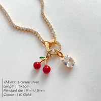 Bracelet en acier inoxydable plaqué or 14 carats avec chaîne entièrement sertie de strass, pendentif en cristal cerise pour femme, bijoux Emanco
