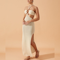 Évider les femmes Sexy sans manches 2024 tricoté Maxi Crochet plage couvrir robe