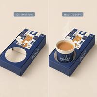 Caja de Papel Azul Rey Personalizada con Ventana Redonda para Tazas de Té, Pasteles y Alimentos, con Logotipo en Lámina Dorada