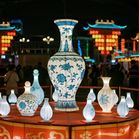 Lanterne chinoise personnalisée en tissu de soie bleu et blanc, à économie d'énergie, étanche, pour usage intérieur et extérieur, Pâques, Noël