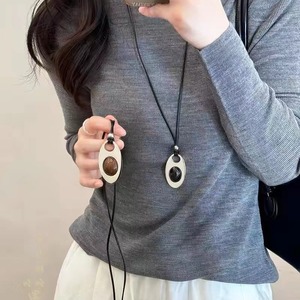 New Arrival Minimalist Sweater Necklace | Leather <b>Rope</b> + Stainless Steel Pendant | Non-Fading & Hypoallergenic Women's Necklace - Product Image 2