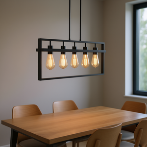 Lámpara Colgante Industrial de Hierro con 5 Luces, E27 LED, Negra, Cuadrada, Decoración para el Hogar, Altura Ajustable - Product Image 2