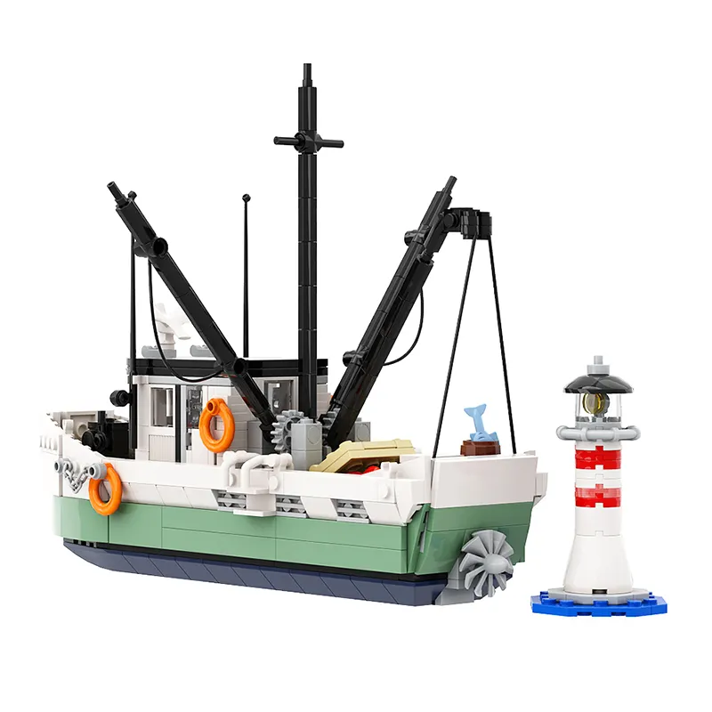 GoldMoc Modell Ziegel Fischs chiff Garnelen boot Gebäude Ziegel Kit Leuchtturm Dampfschiff Spielzeug Lernspiel zeug Kunststoff Baustein