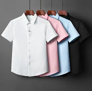 Người Đàn Ông Quần Áo Nhà Cung Cấp Trung Quốc 100% Cotton Vải Cổ Điển Tay Áo Ngắn Slim Fit Áo Sơ Mi Nam