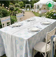 Nappe jetable en plastique PEVA, couleur unie, motif floral bleu et jaune, pour mariage, fête, banquet, vente en gros