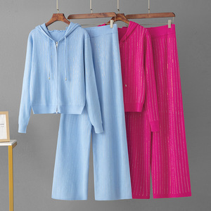 <span class=keywords><strong>Tuta</strong></span> sportiva Casual con cappuccio con paillettes maglia con cerniera Top e <span class=keywords><strong>pantaloni</strong></span> <span class=keywords><strong>larghi</strong></span> per l'autunno - Product Image 2